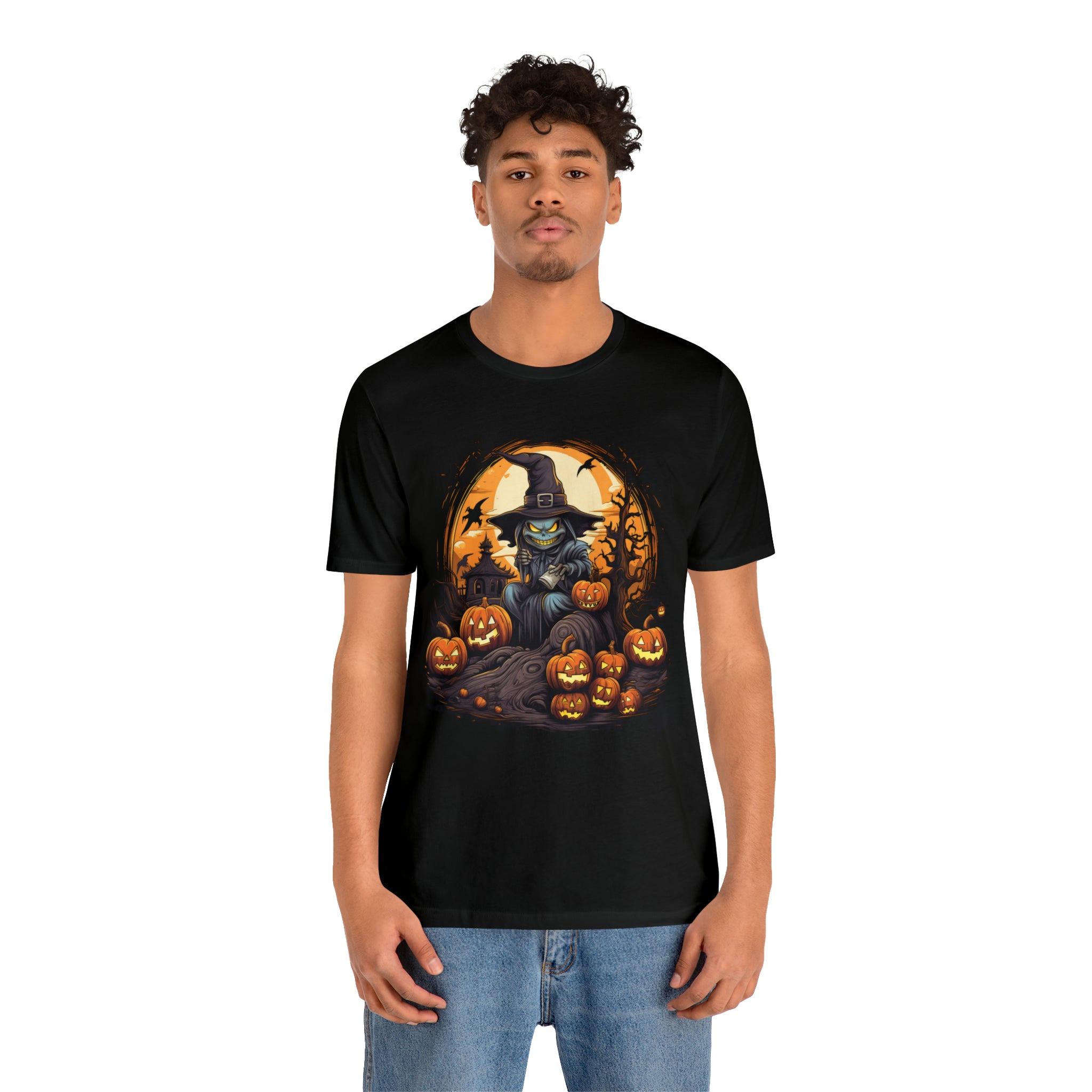 Witch's Brew Jack-o'-Lanterns Halloween Graphic Tee - Unisex Cotton T-Shirt for Spooky Season Enthusiasts