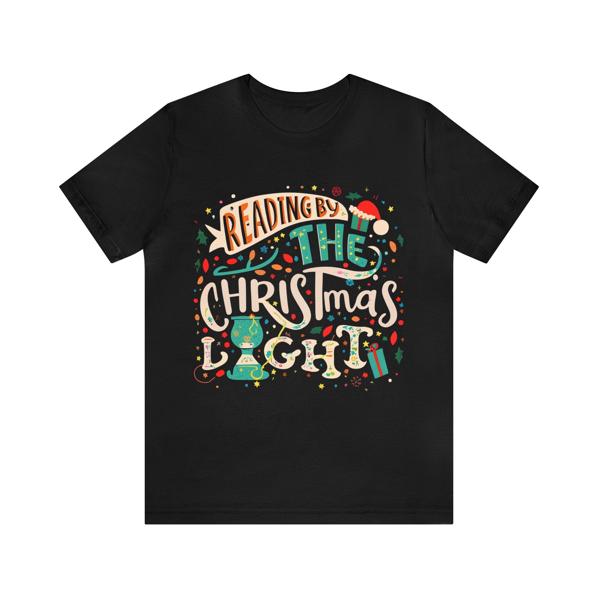 Reading by a Christmas Light Unisex Jersey Christmas Holiday Shirt For Readers