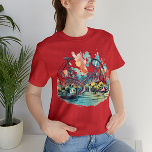 Thrills and Spills Colorful Roller Coaster Graphic Tee - Unisex Cotton T-Shirt for Amusement Park Lovers