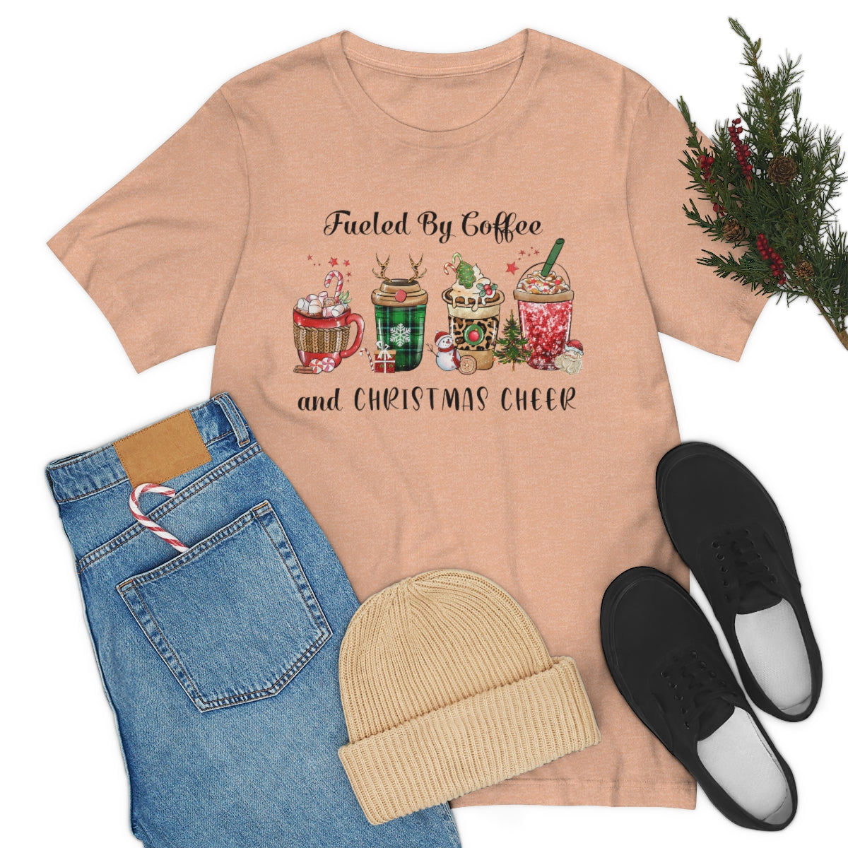 Fueled By Coffee And Christmas Cheer Tee - Adult Graphic Shirts