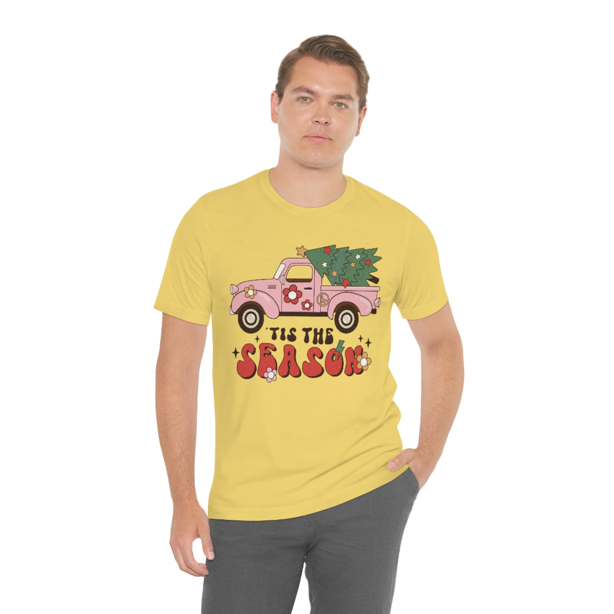 Tis the Season Pink Truck With Cut Christmas Tree Shirt