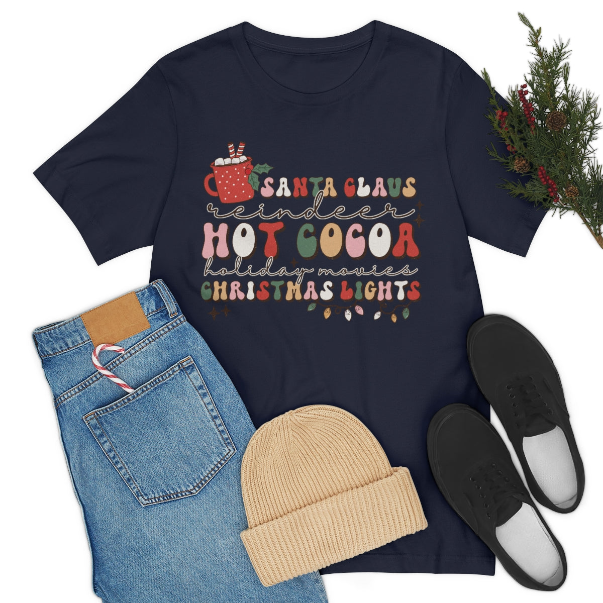 Santa Claus Hot Cocoa And Christmas Lights Shirt