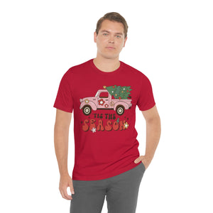 Tis the Season Pink Truck With Cut Christmas Tree Shirt