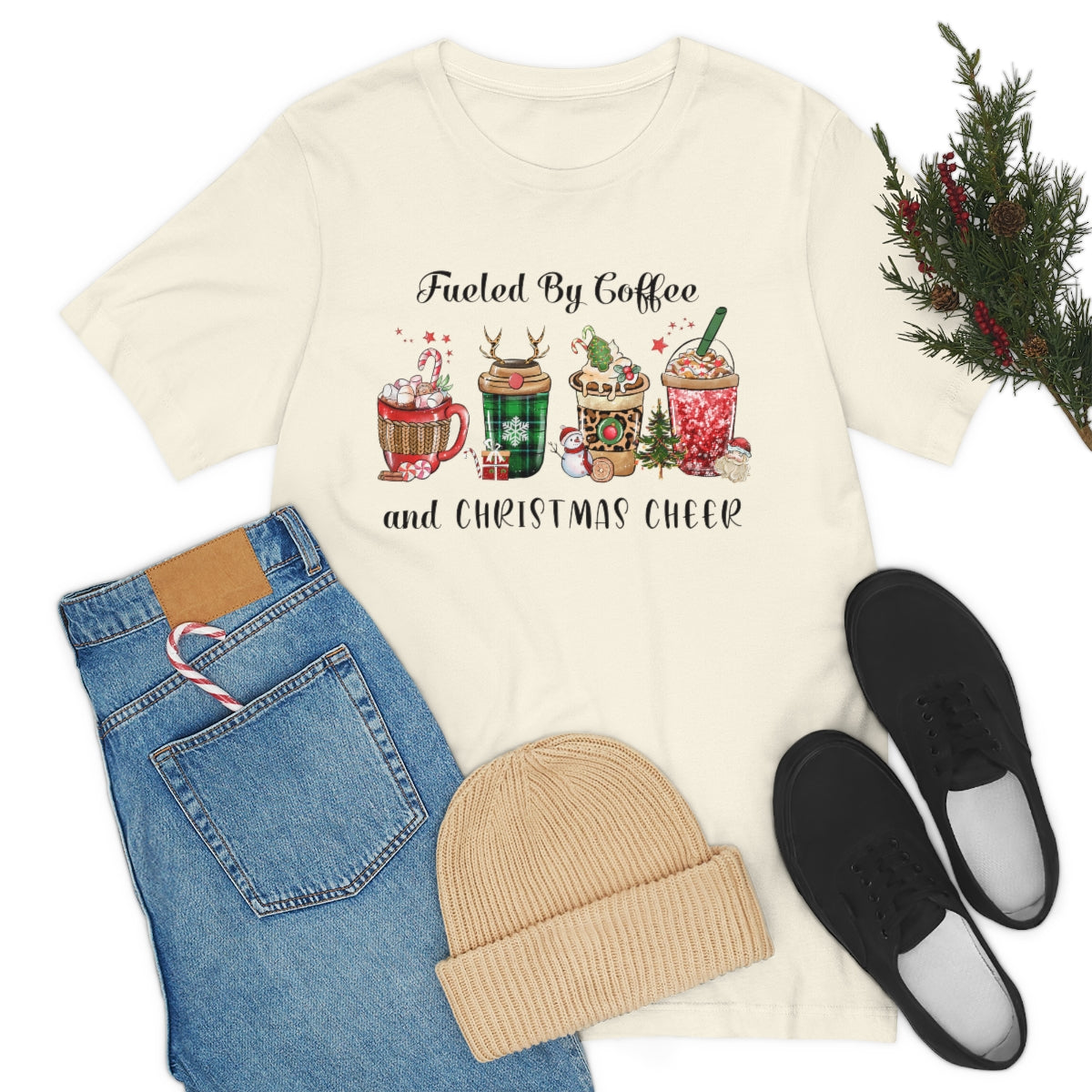 Fueled By Coffee And Christmas Cheer Tee - Adult Graphic Shirts