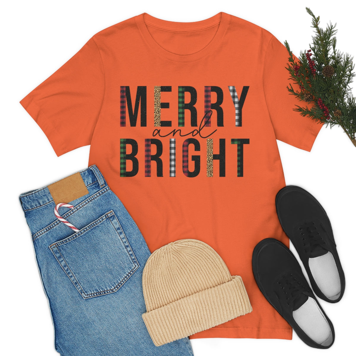 Merry & Bright Plaid Design Christmas Shirt