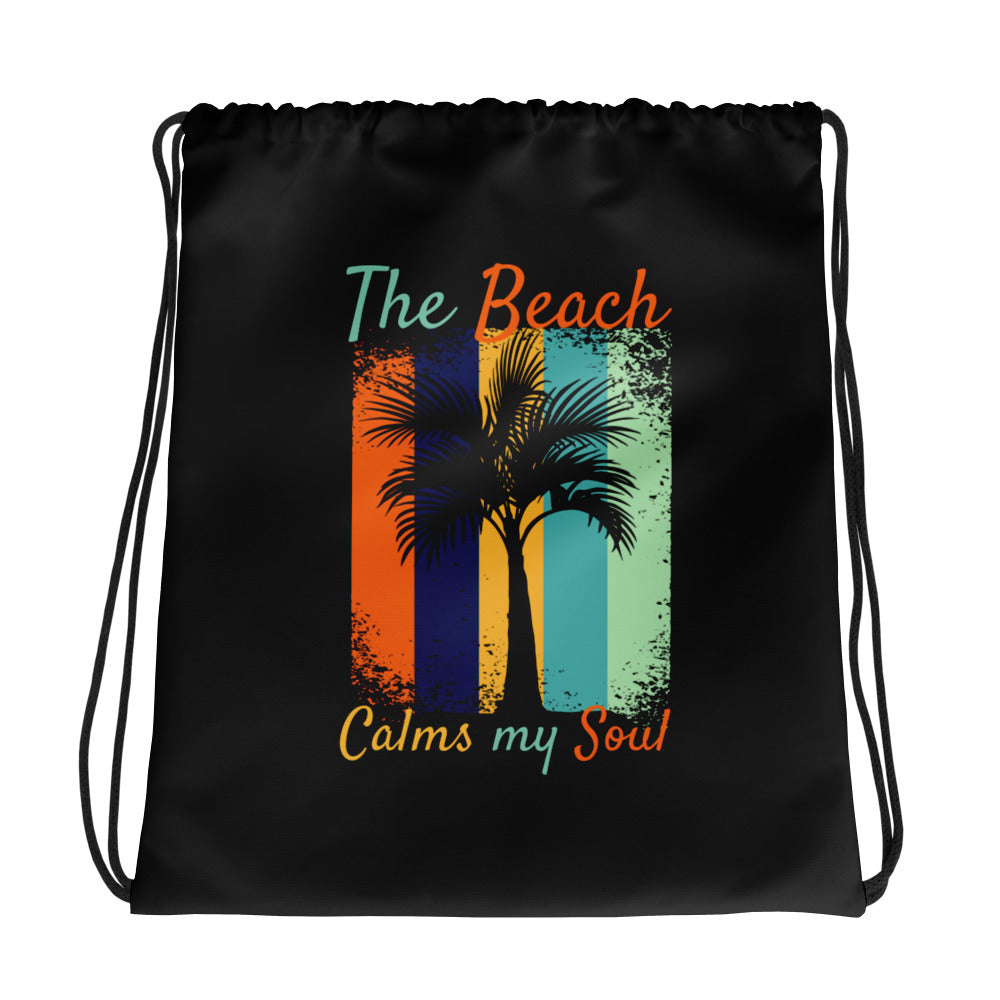 Beach Calms My Soul Drawstring bag