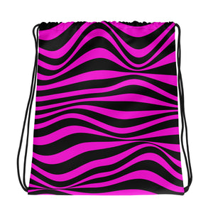 Purplish and Black Bright Stripes Drawstring Bag
