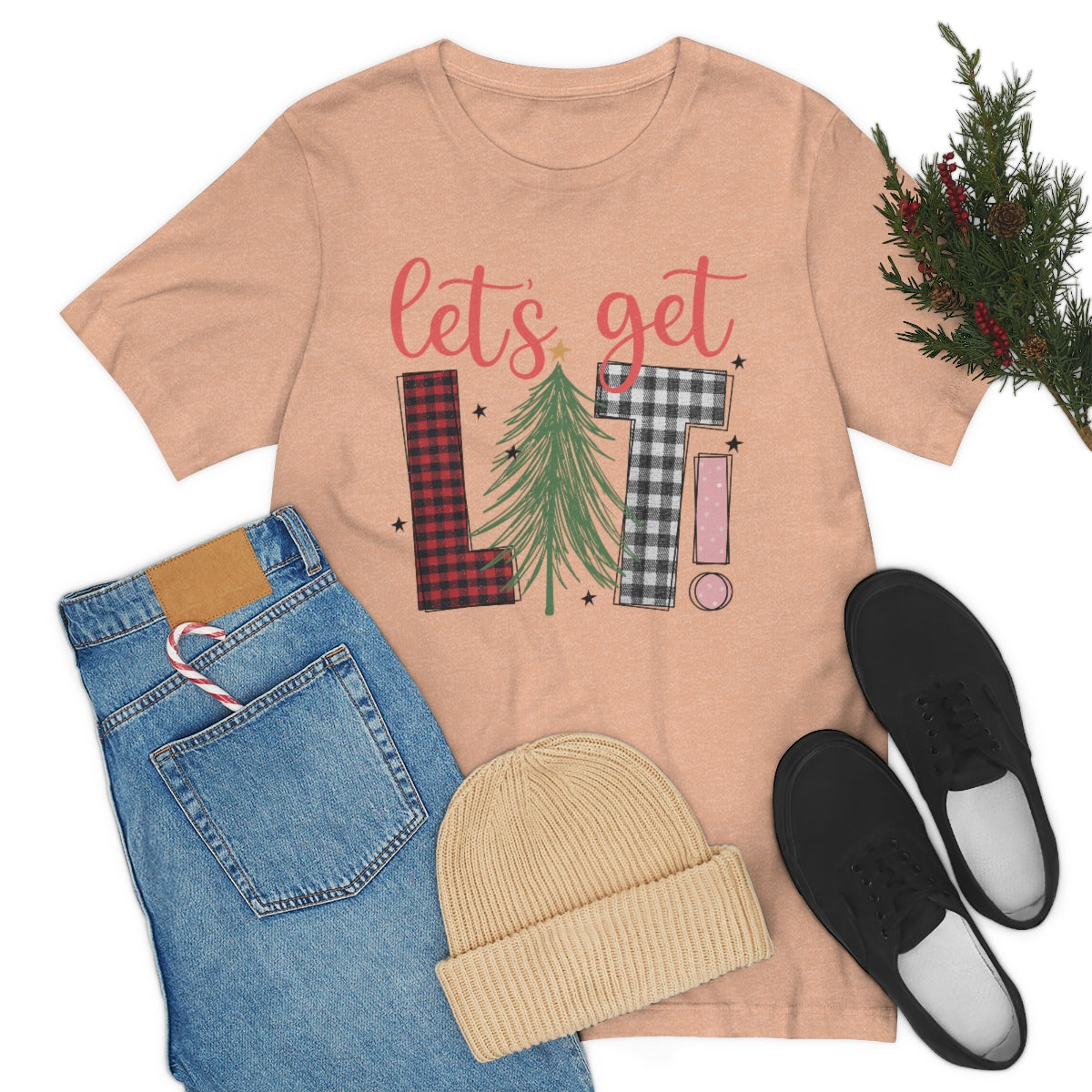 Lets Get Lit Plaid Design Christmas Tree Shirt