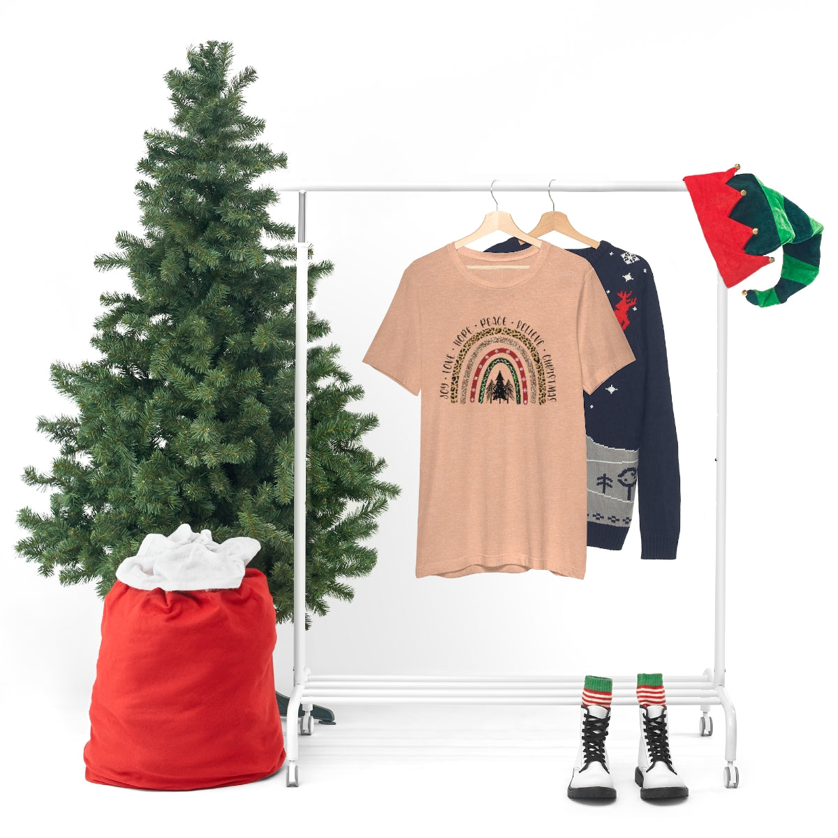 Joy Love Hope Peace Believe Christmas Flannel & Leopard Print Rainbow Shirt