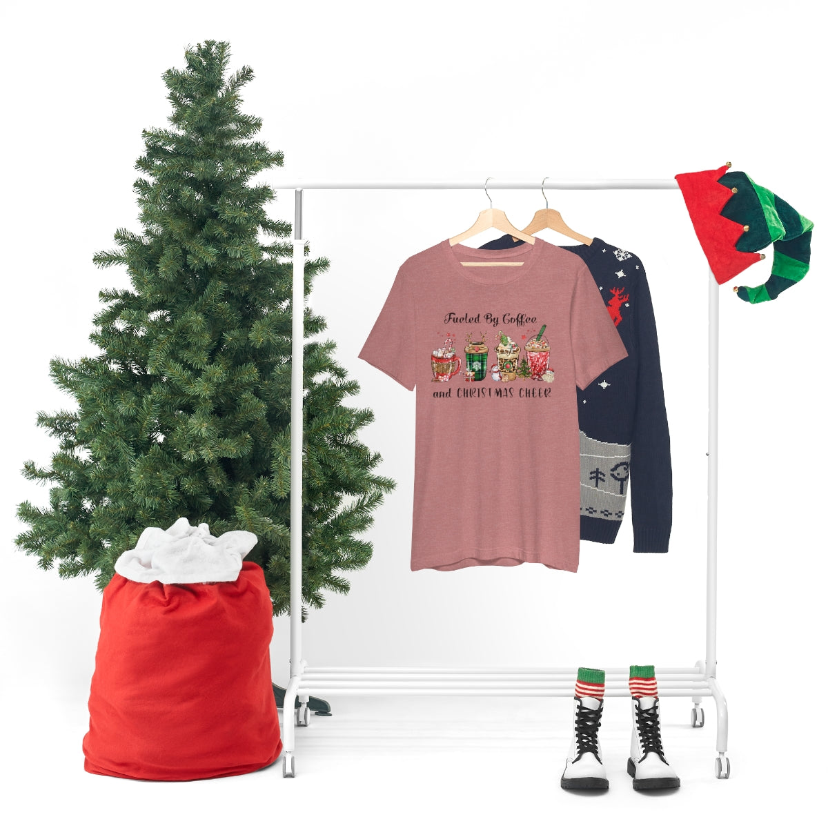 Fueled By Coffee And Christmas Cheer Tee - Adult Graphic Shirts