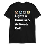 Load image into Gallery viewer, Lights Camera Action &amp; Cut Short-Sleeve Unisex T-Shirt - National Movie Day Tee Shirt
