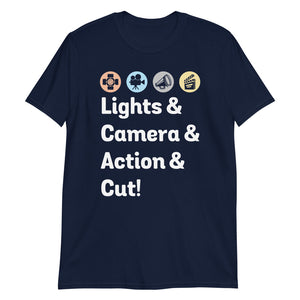 Lights Camera Action & Cut Short-Sleeve Unisex T-Shirt - National Movie Day Tee Shirt
