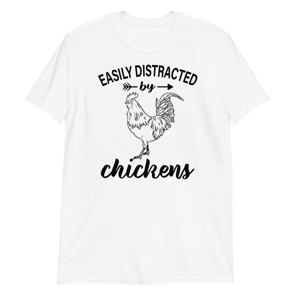 Funny Easily Distracted By Chickens T-Shirt - Farmer Shirt For Men Or Women