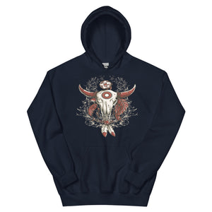 Tribal Design Skull Head With Feathers Unisex Hoodie
