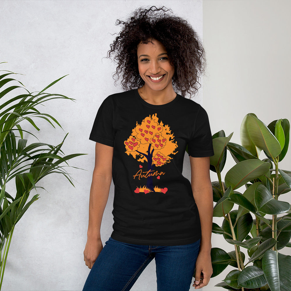 Love Autumn Fall With Hearts & Tree Unisex t-shirt