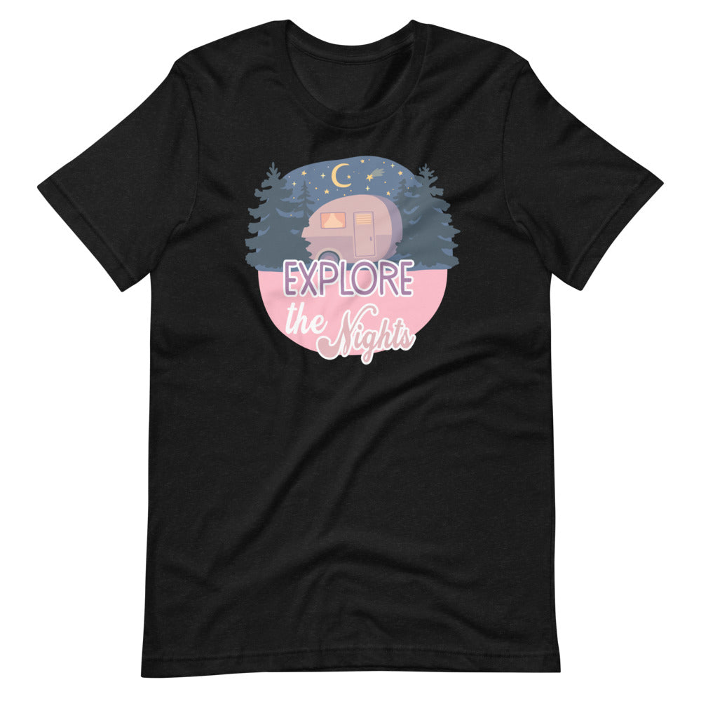 Explore the nights camper in pines with moon in the sky shirt