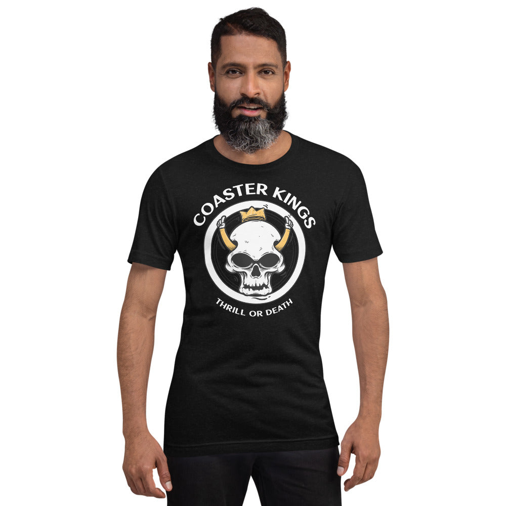 Coaster Kings Thrill Or Death King Skull Shirt For Roller Coaster Enthusiasts