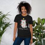 Load image into Gallery viewer, Cat Wrapped in Holiday Lights Merry Christmas t-shirt
