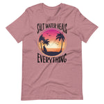 Load image into Gallery viewer, Salt Water Heals Everything Shirt Featuring Palm Trees And Sunset
