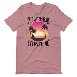 Salt Water Heals Everything Shirt Featuring Palm Trees And Sunset