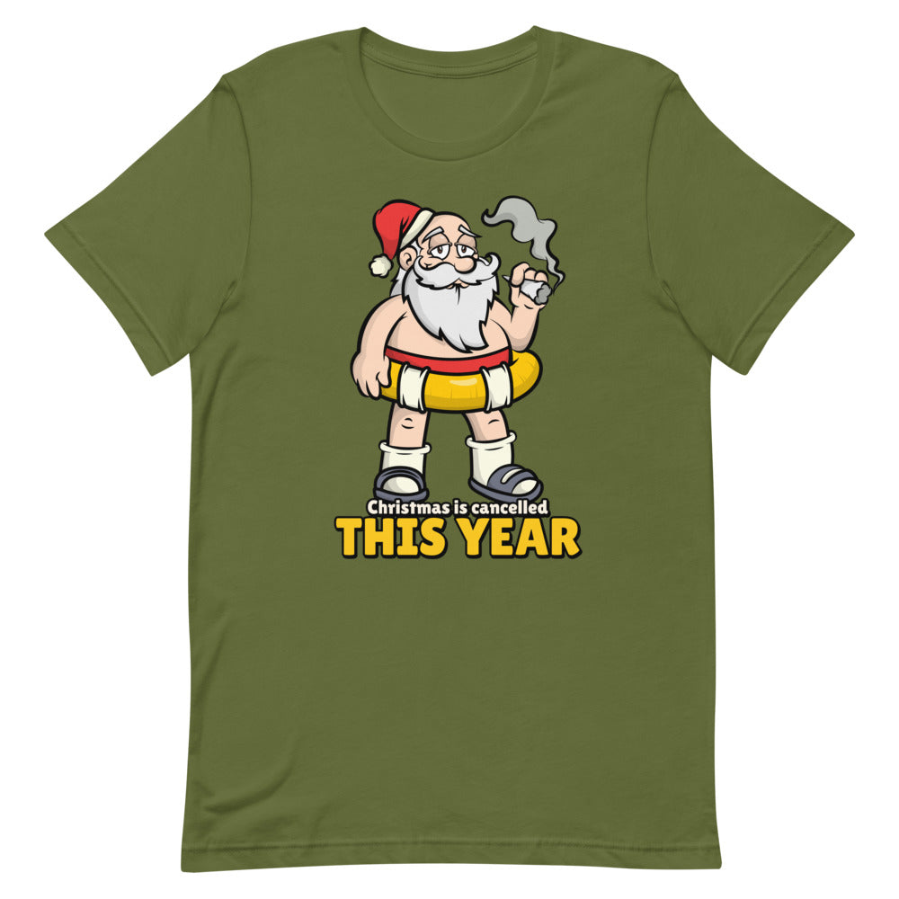 Funny Santa With Bathing Suit Inflatable Tube Christmas Cancelled This Year T-Shirt