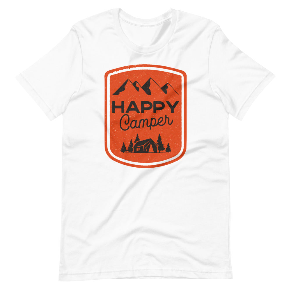 Scenic Mountains In Badge Happy Camper Shirt