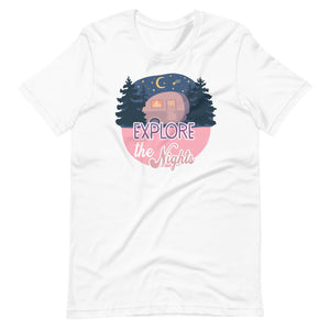 Explore the nights camper in pines with moon in the sky shirt