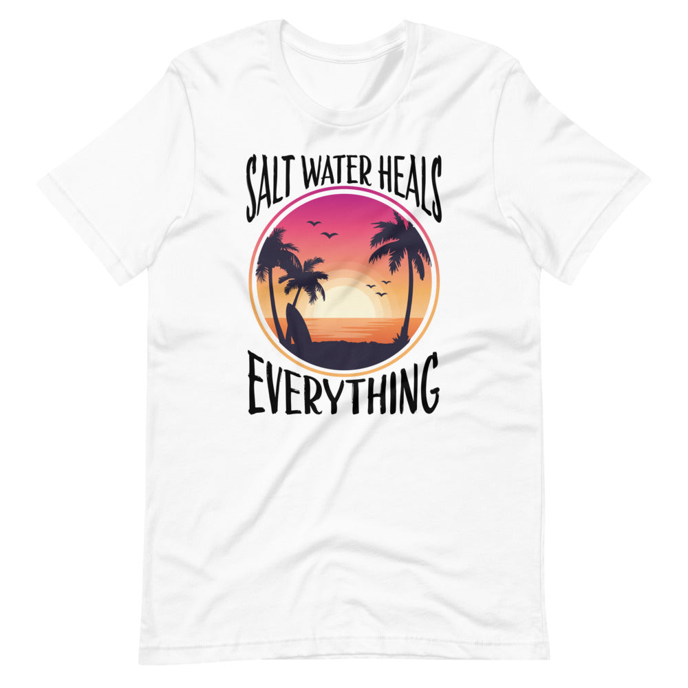 Salt Water Heals Everything Shirt Featuring Palm Trees And Sunset