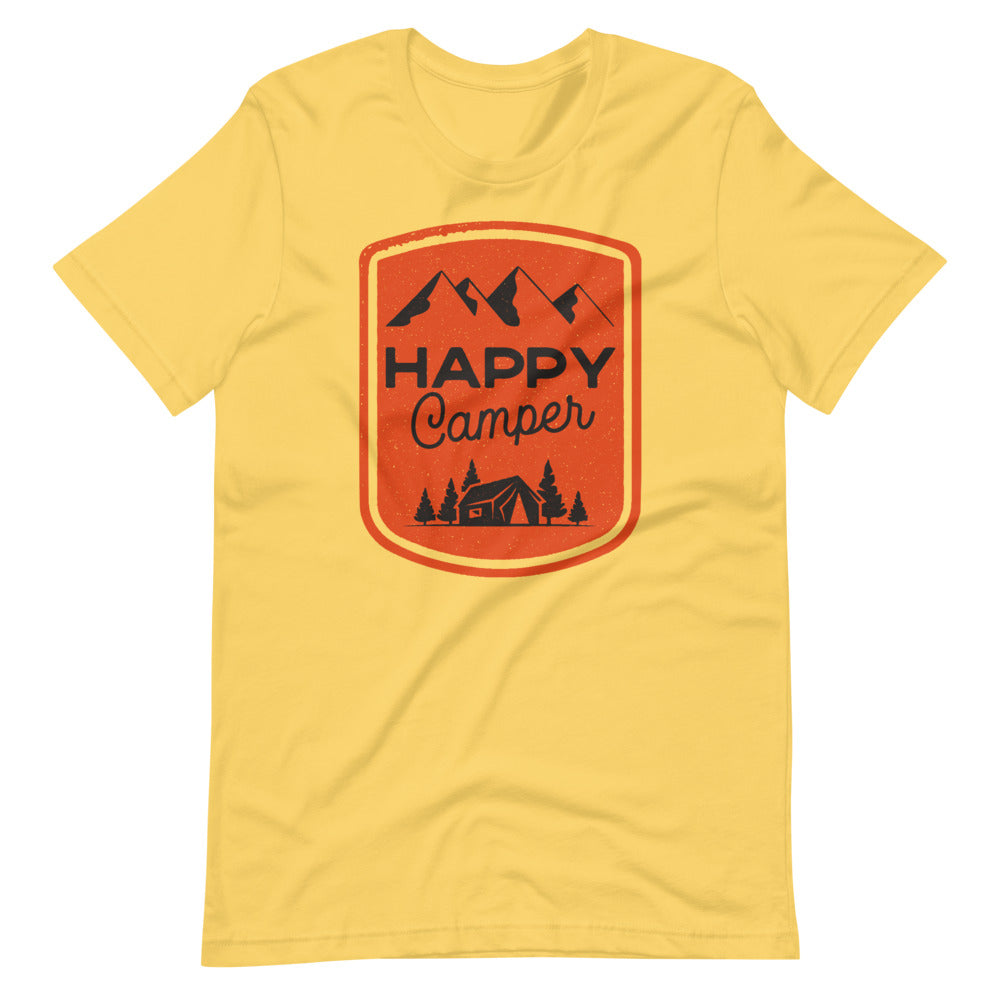Scenic Mountains In Badge Happy Camper Shirt
