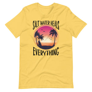 Salt Water Heals Everything Shirt Featuring Palm Trees And Sunset