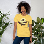 Load image into Gallery viewer, Witch On Broomstick Moon &amp; Bats Halloween Shirt
